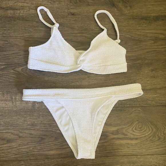 Pacsun Two Piece White Bikini Set Textured Seersucker Cheeky Bottoms Twist Top - Picture 1 of 8